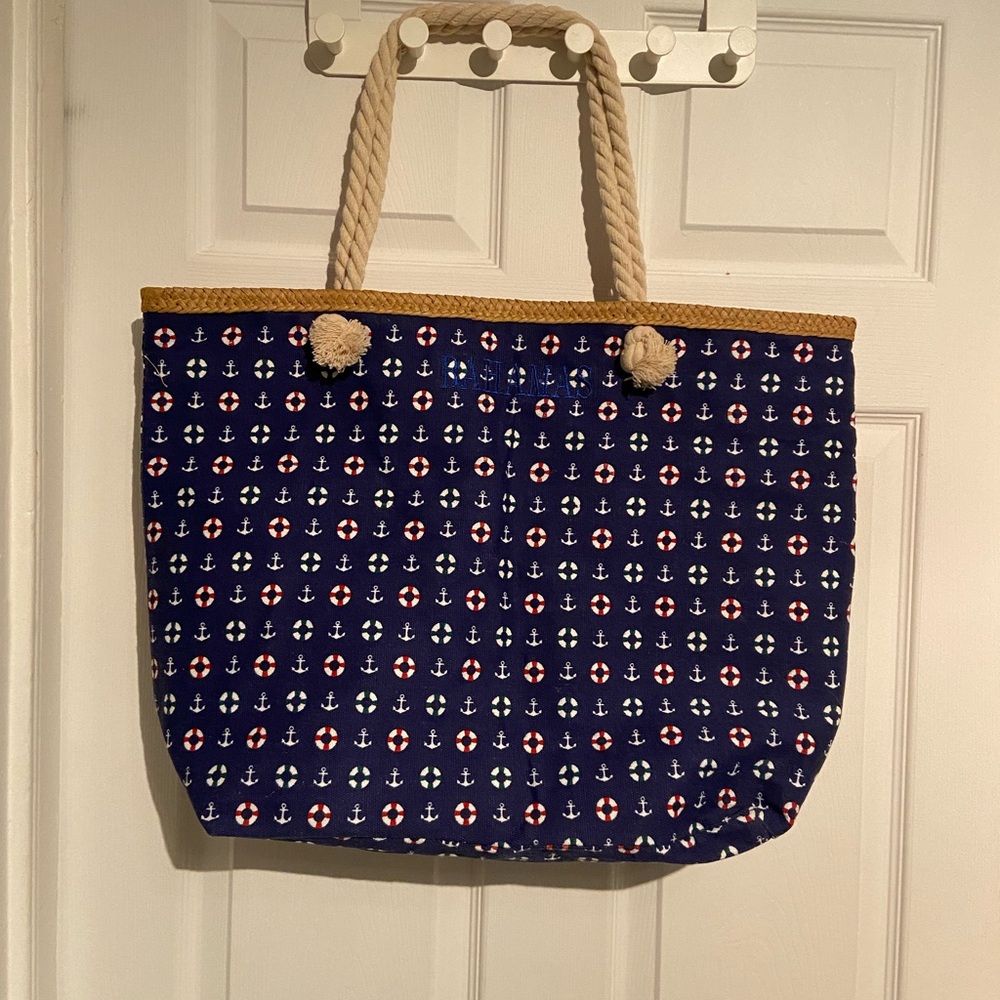 BAHAMAS NWOT Nautical Blue Anchor Beach Tote Bag